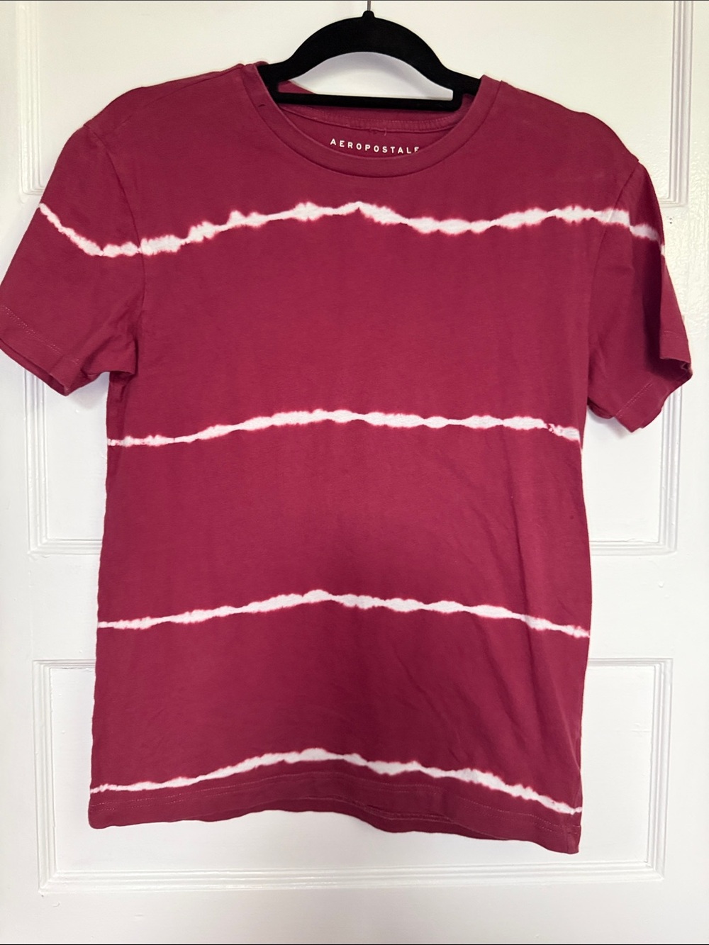 Aeropostale Women's Maroon Tie-Dye Stripe Short Sleeve Cotton Tee Size X Small - Picture 1 of 6